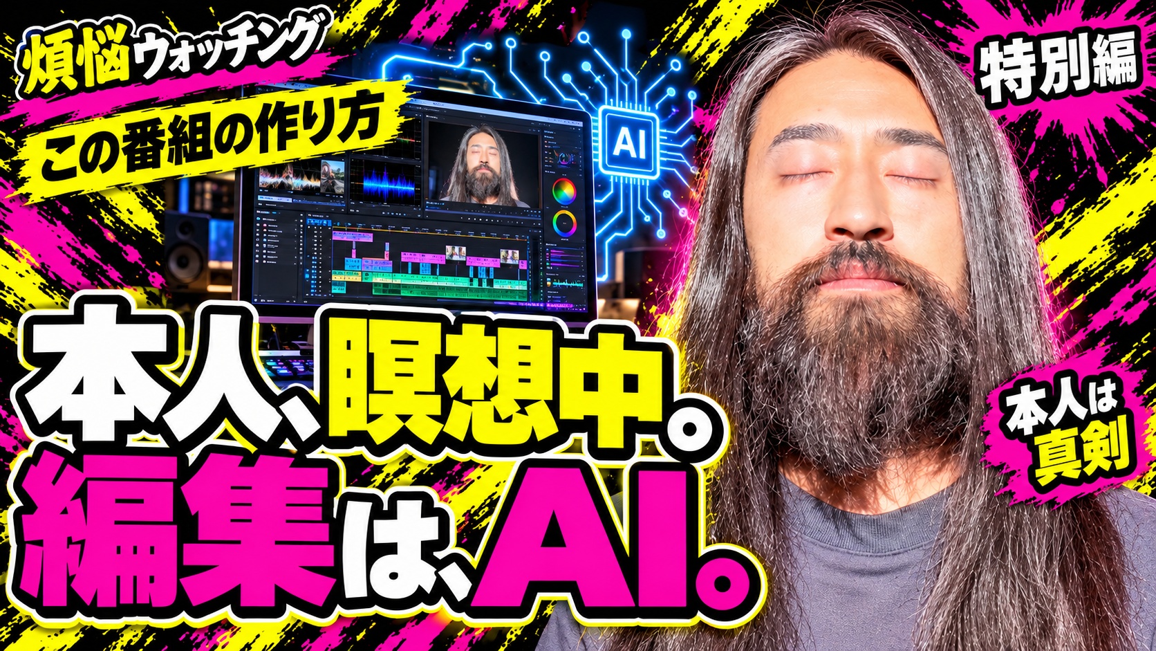 本人、瞑想中。編集は、AI。